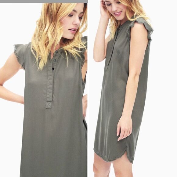 SPLENDID Henley Military Olive Fringe Hem Tunic Dress-S - Picture 2 of 9